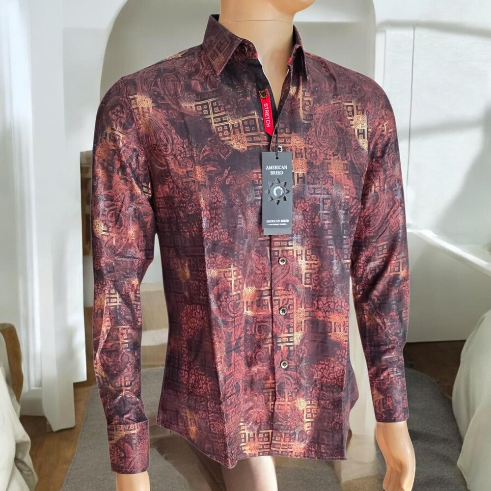 NWT AMERICAN BREED (SM) Flashy Designer Button Up Long Rollup Shirt